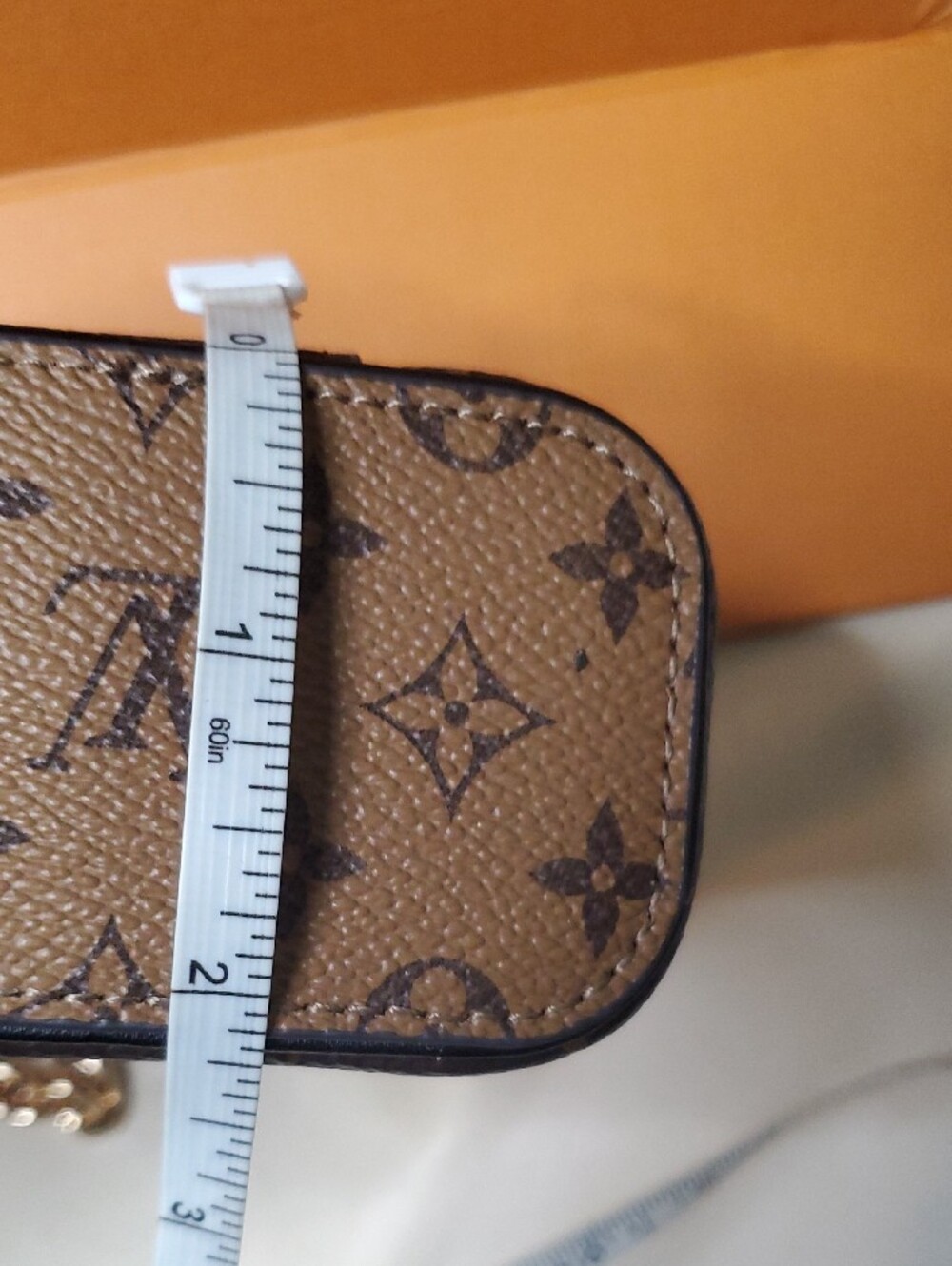 Monogram Mini Vanity Crossbody in Brown with Gold Chain - Picture 12 of 13
